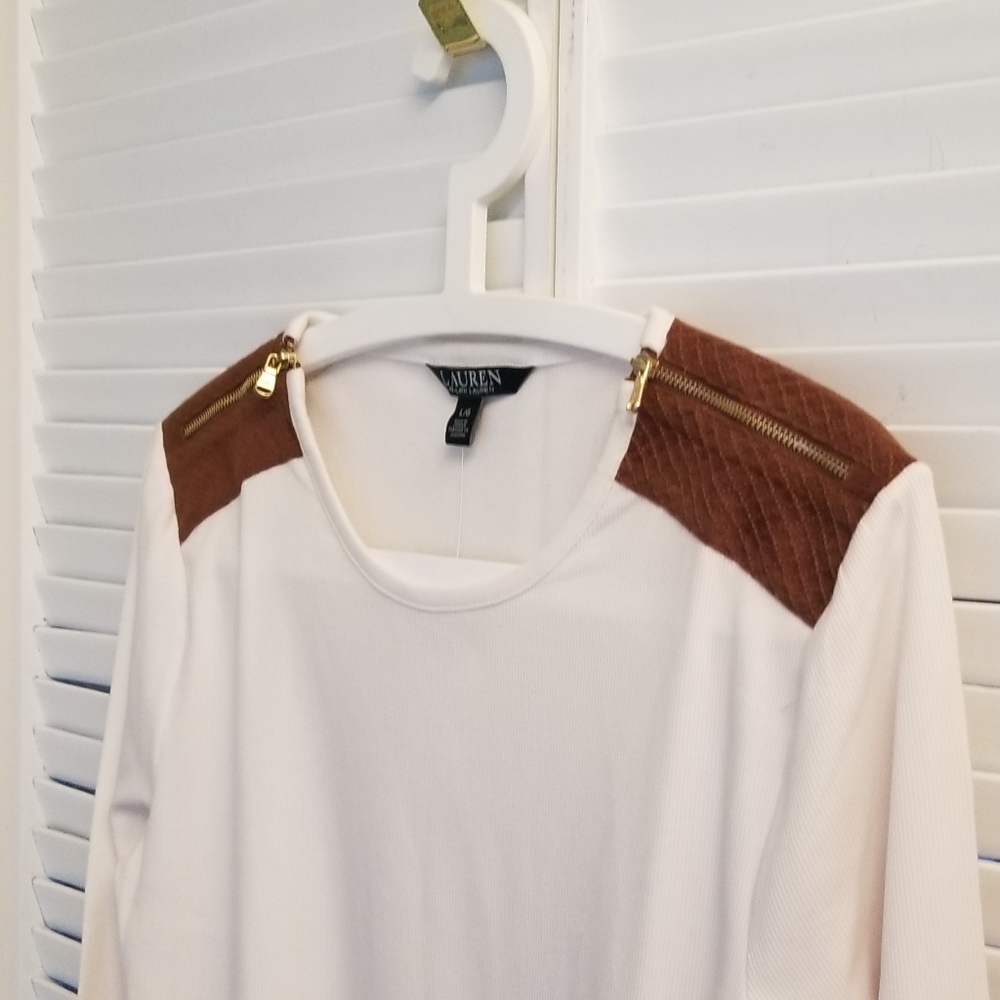 Ralph Lauren Long Sleeve Top with Zipper Shoulders - Picture 2 of 7